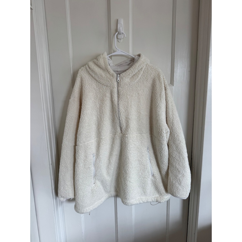 Girlfriend Collective white fleece half zip hooded pullover size xxxl